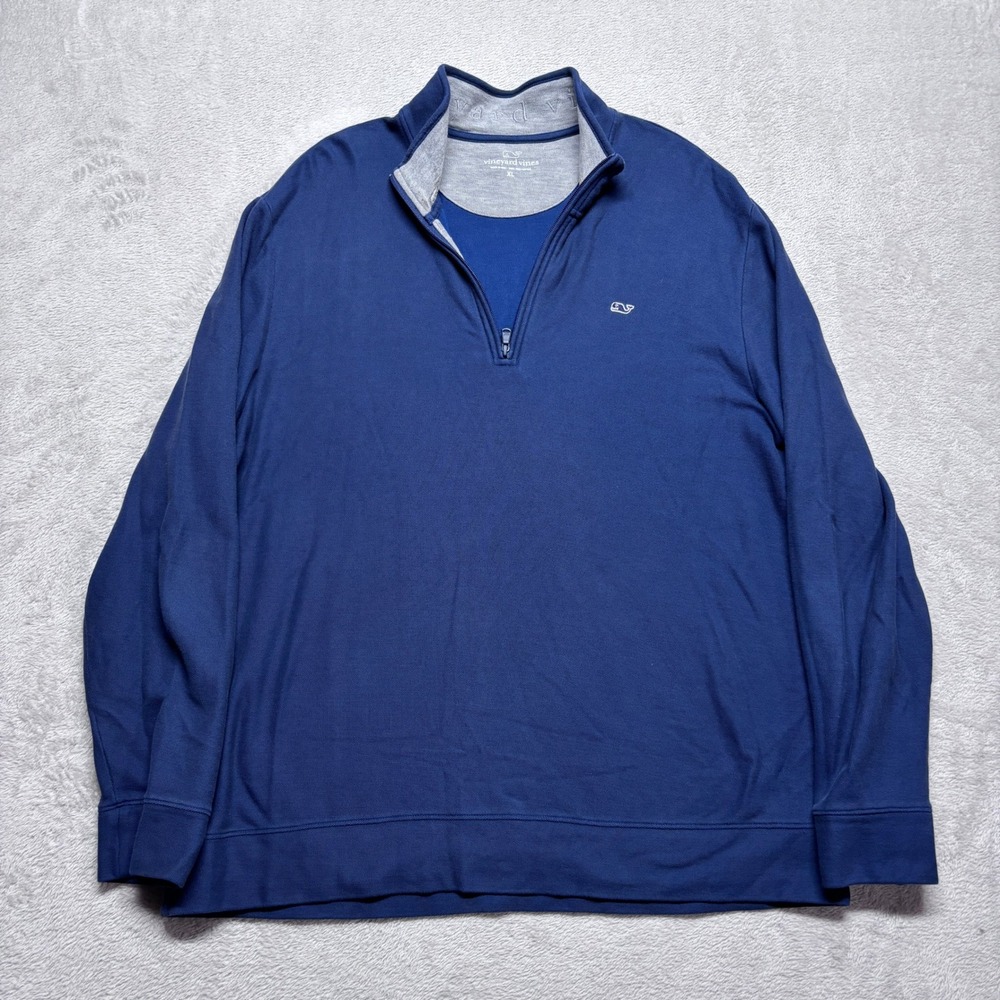 Vineyard Vines Mens XL 1/4 Zip Pullover Blue Pima Cotton Sweater